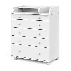Комод с пеленальным столиком PITUSO "TORI" с органайзером, на колесах, 80 см, 5 ящ.,цвет белый