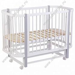 Кроватка детская "Polini kids Simple 350" маятник,колеса, 3 уровня, цвет белый/серый